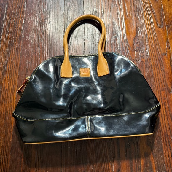 Dooney & Bourke Handbags - Vintage Dooney & Bourke‎ Purse Glossy Black Brown Leather Hobo Bag
